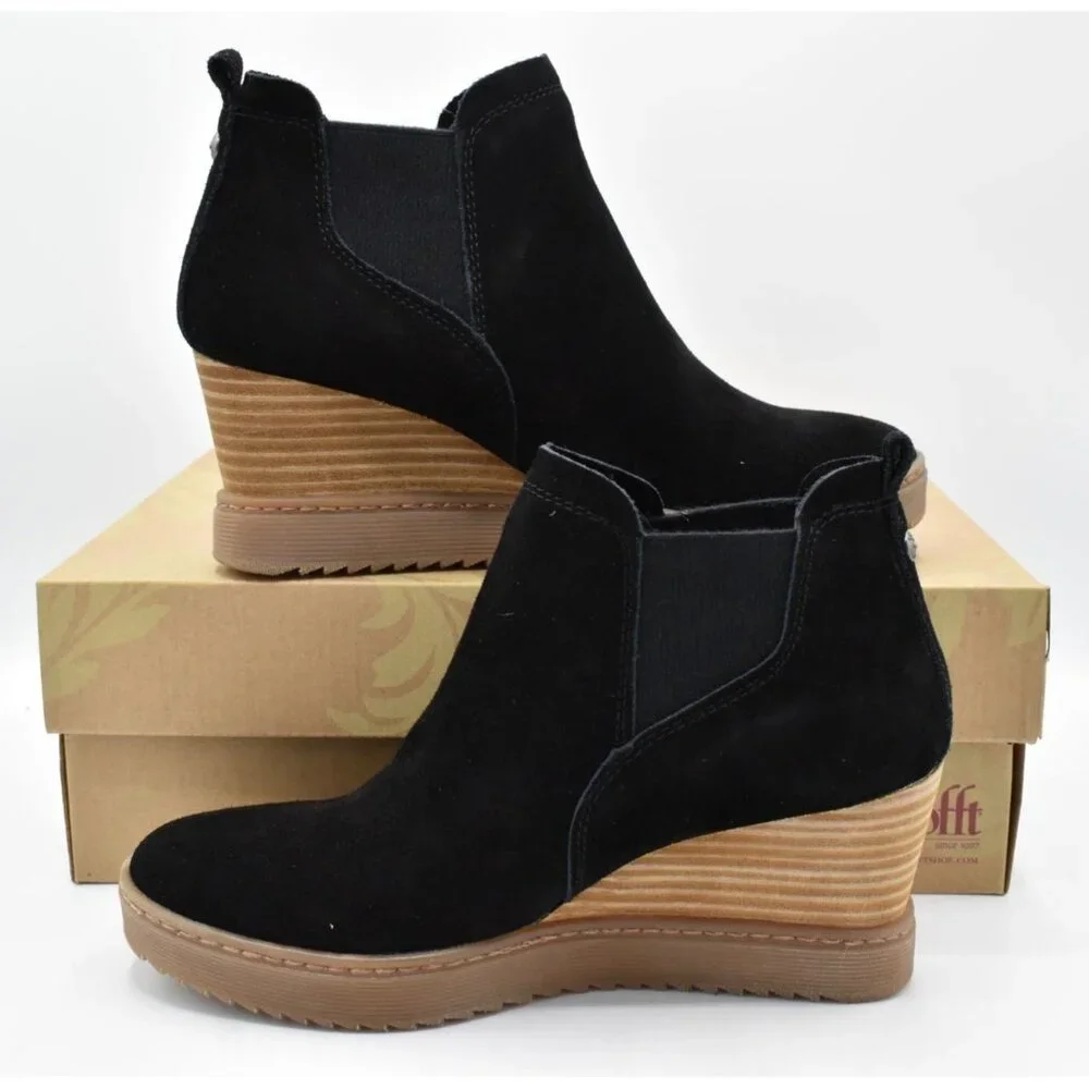 Sofft Womens Size 11 Samaya‎ Black Suede Wedge Booties Boots Shoes